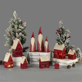RED COLOR CERAMIC DECORATION-TEA LIGHT,HOUSE,SANTA
